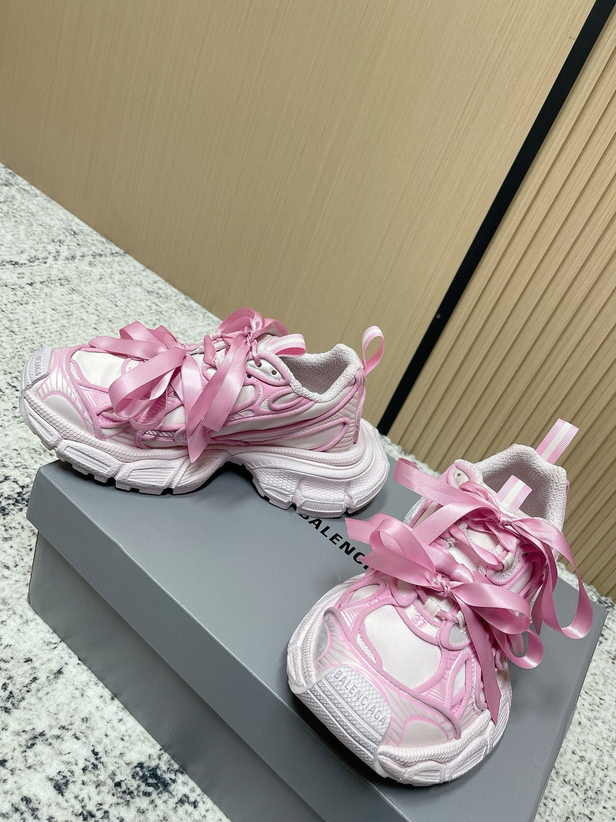 BALENCIAGA 25S 3XL SNEAKERS IN CREAM WHITE MIX PINK PU LEATHER