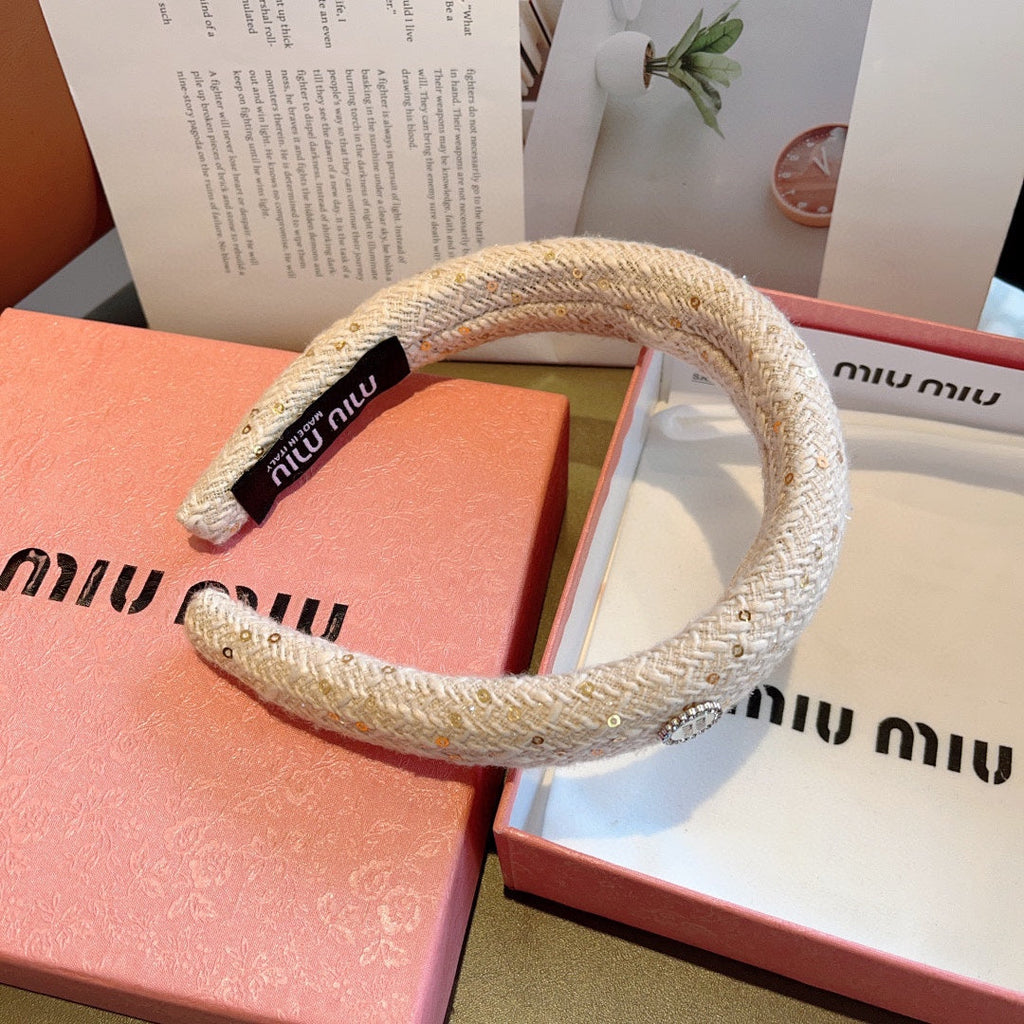 THICK HEADBAND IN WHITE TWEED EMBELLISHED SEQUINS 406046