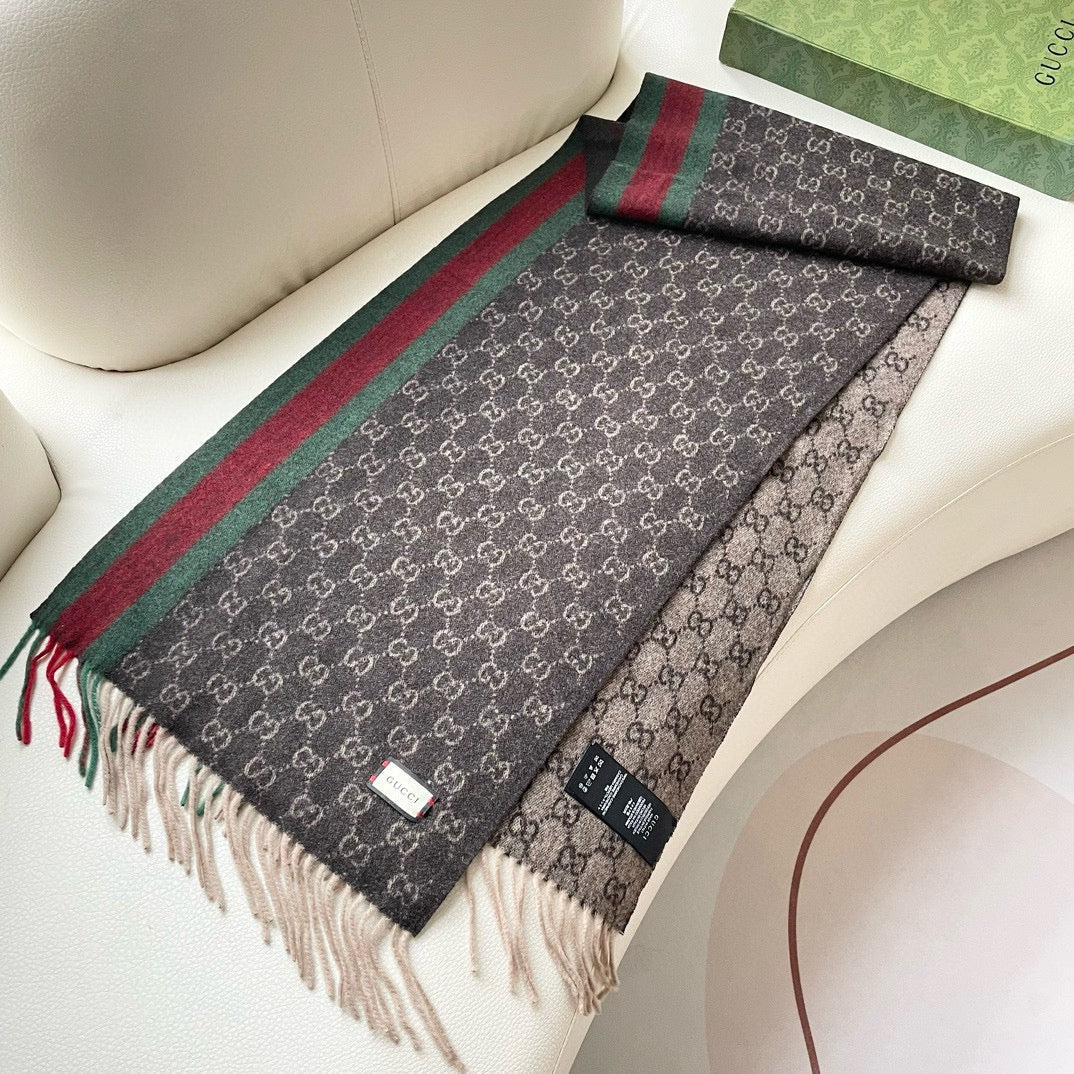 GUCCI SCARF 200 CM IN DARK BROWN MONOGRAM CASHMERE 399765
