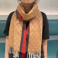 GUCCI SCARF 200 CM IN PEANUT BROWN MONOGRAM CASHMERE 399766