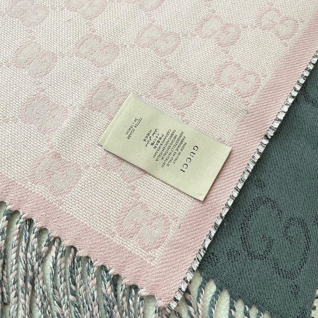 GUCCI SCARF 195 CM IN SHARK GRAY AND LIGHT PINK CASHMERE 401404