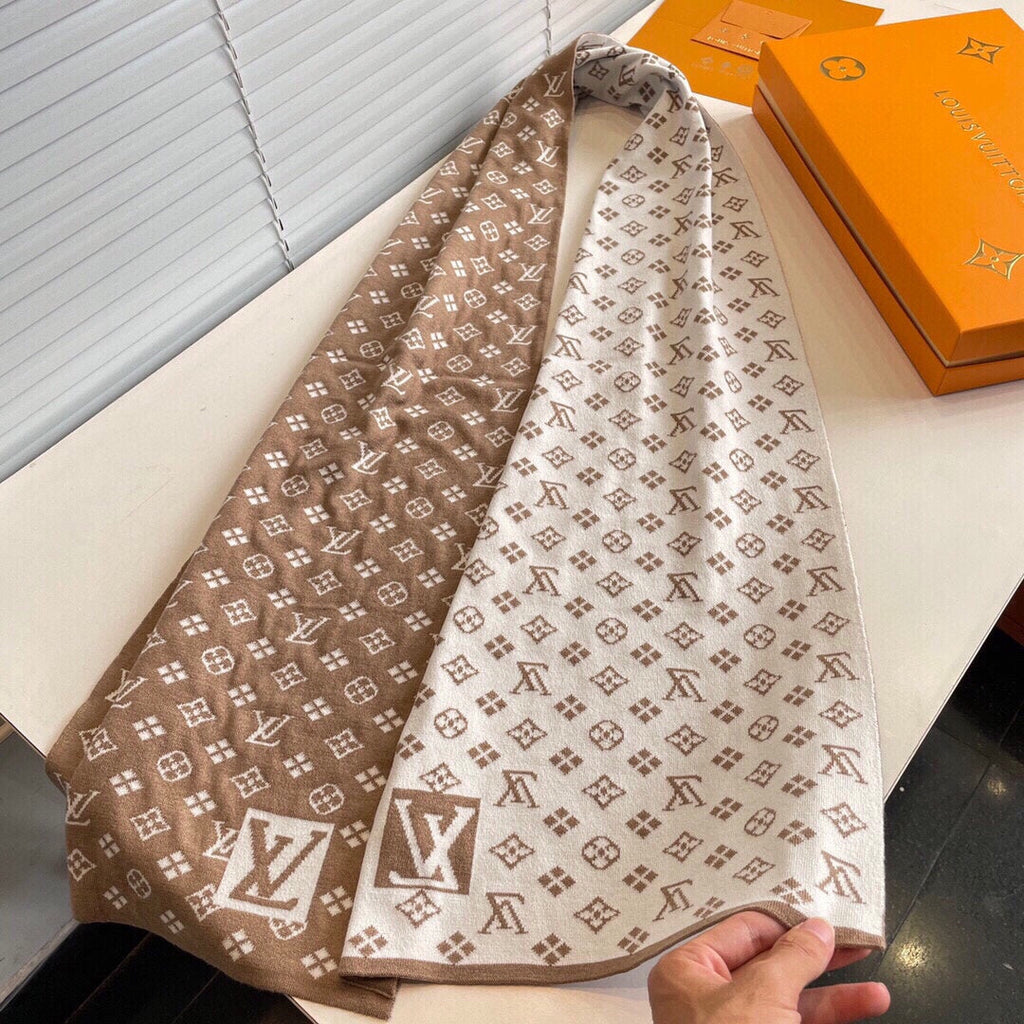 LOUIS VUITTON AMAZINGRAM SCARF 200 CM IN CAMEL BEIGE WOOL AND SILK 396530