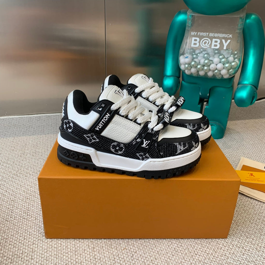 LOUIS VUITTON LV TRAINER MAXI SNEAKER IN WHITE MIX BLACK CALFSKIN