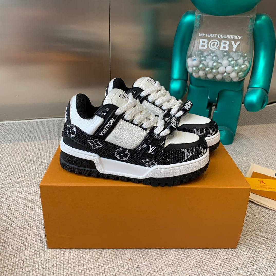 LOUIS VUITTON LV TRAINER MAXI SNEAKER IN WHITE MIX BLACK CALFSKIN
