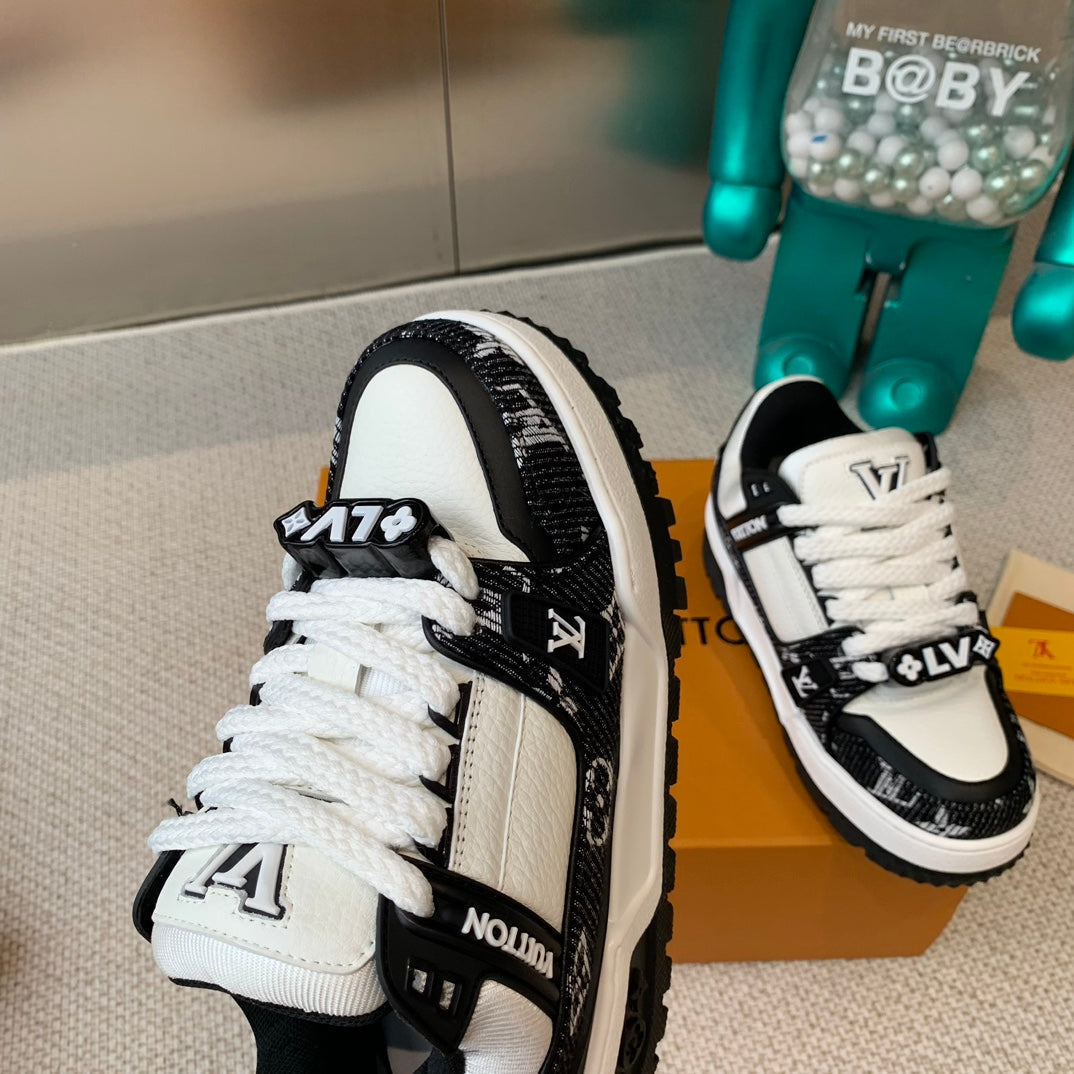 LOUIS VUITTON LV TRAINER MAXI SNEAKER IN WHITE MIX BLACK CALFSKIN