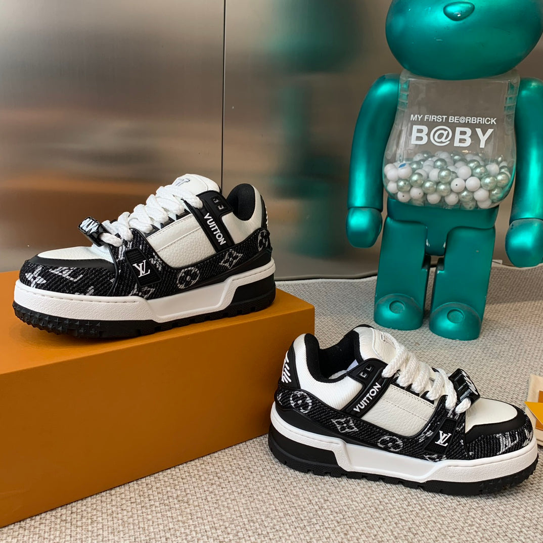 LOUIS VUITTON LV TRAINER MAXI SNEAKER IN WHITE MIX BLACK CALFSKIN