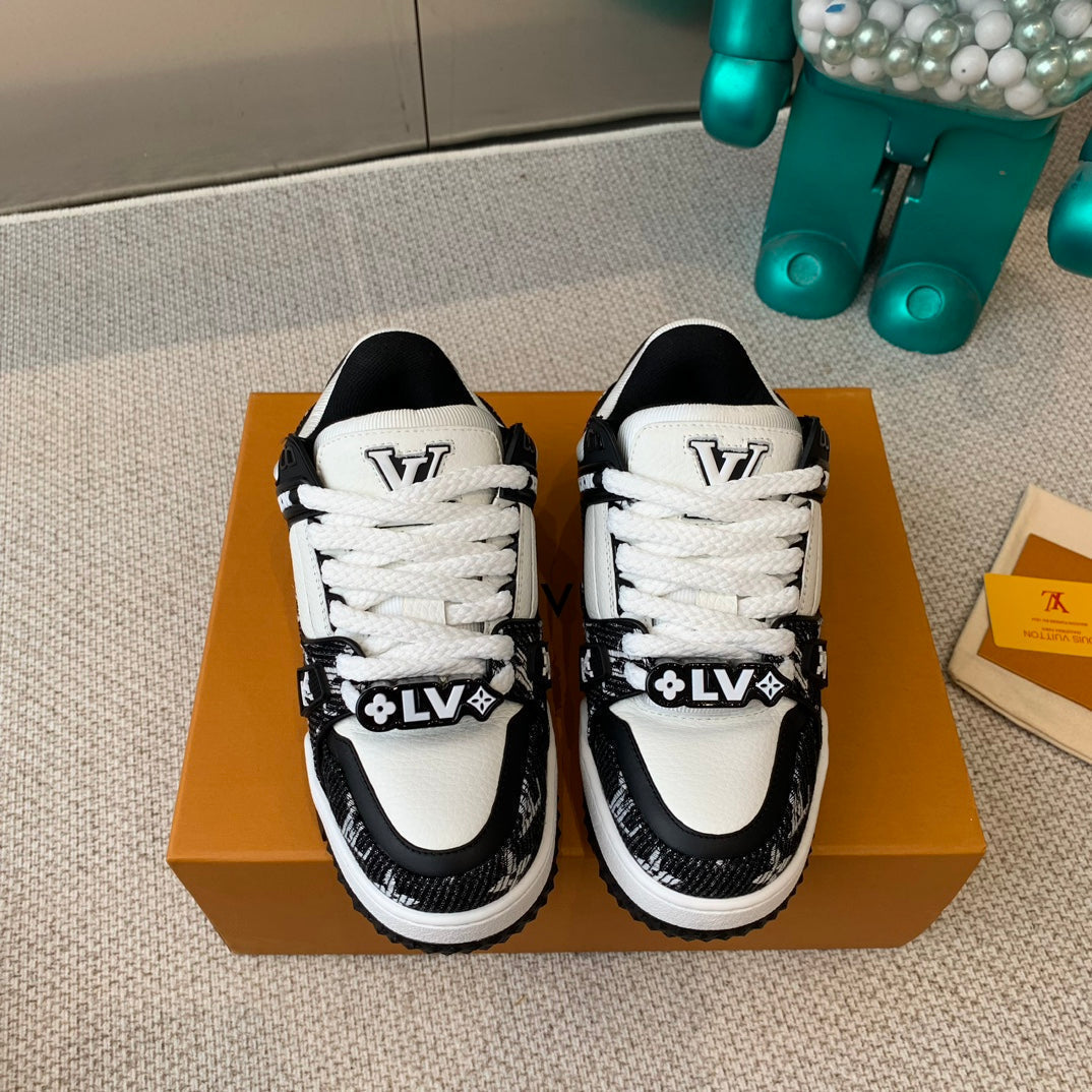LOUIS VUITTON LV TRAINER MAXI SNEAKER IN WHITE MIX BLACK CALFSKIN