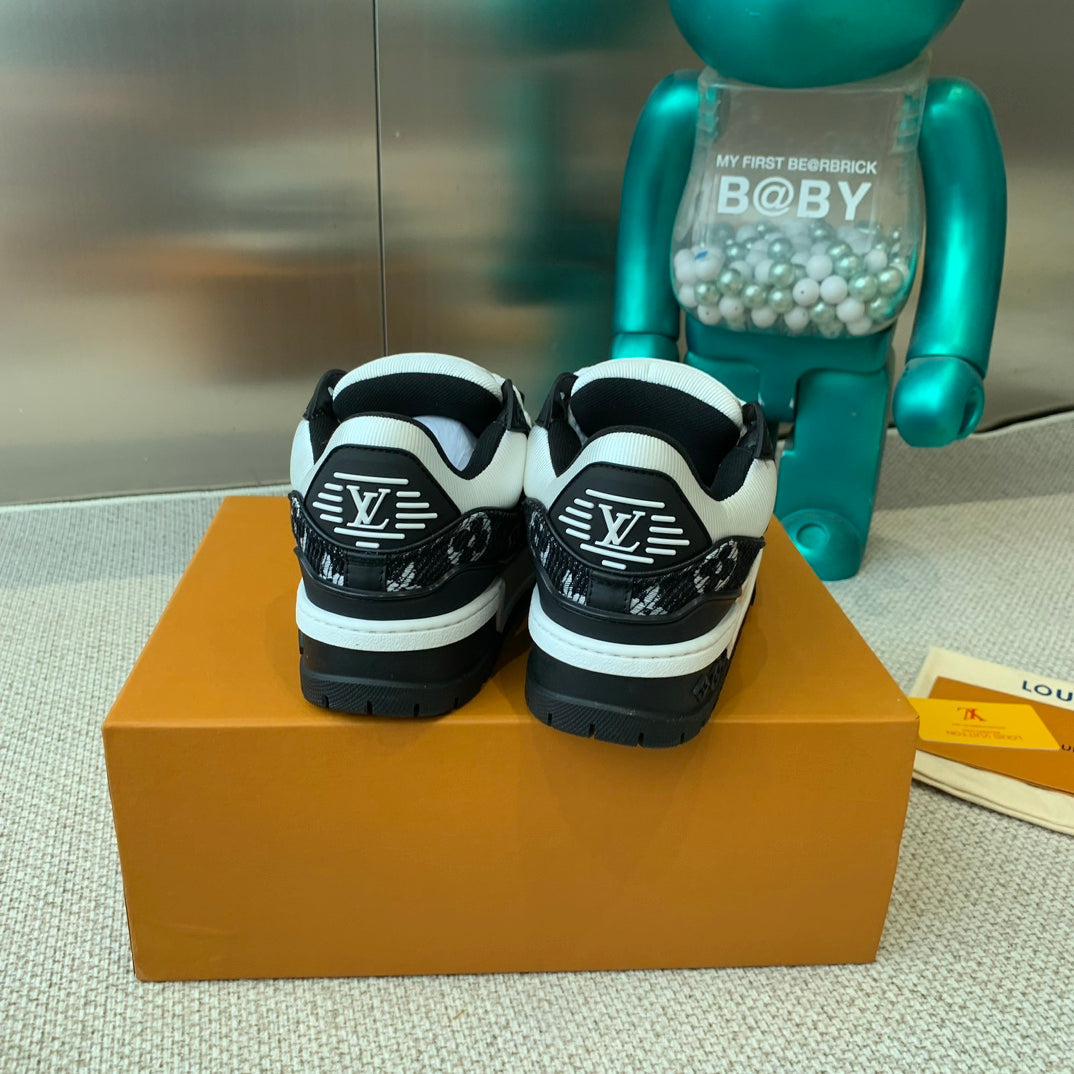 LOUIS VUITTON LV TRAINER MAXI SNEAKER IN WHITE MIX BLACK CALFSKIN