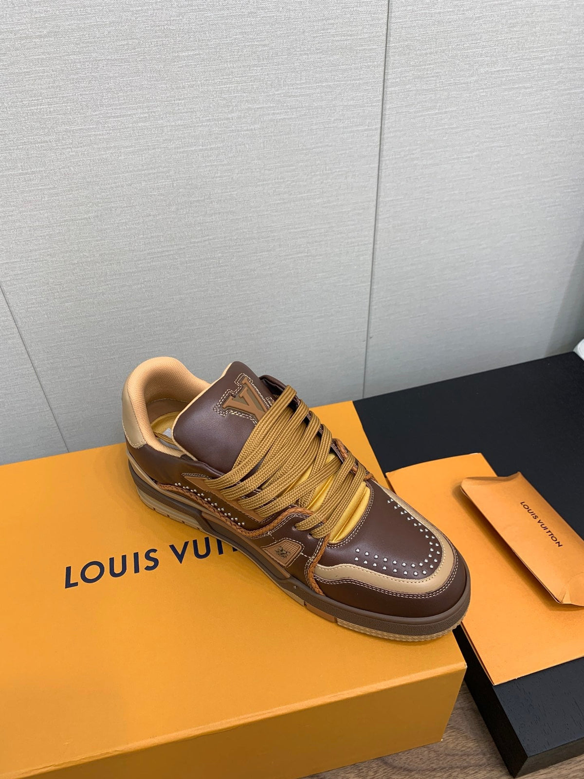 LOUIS VUITTON LV WOMEN'S TRAINER IN MARRON CALFSKIN