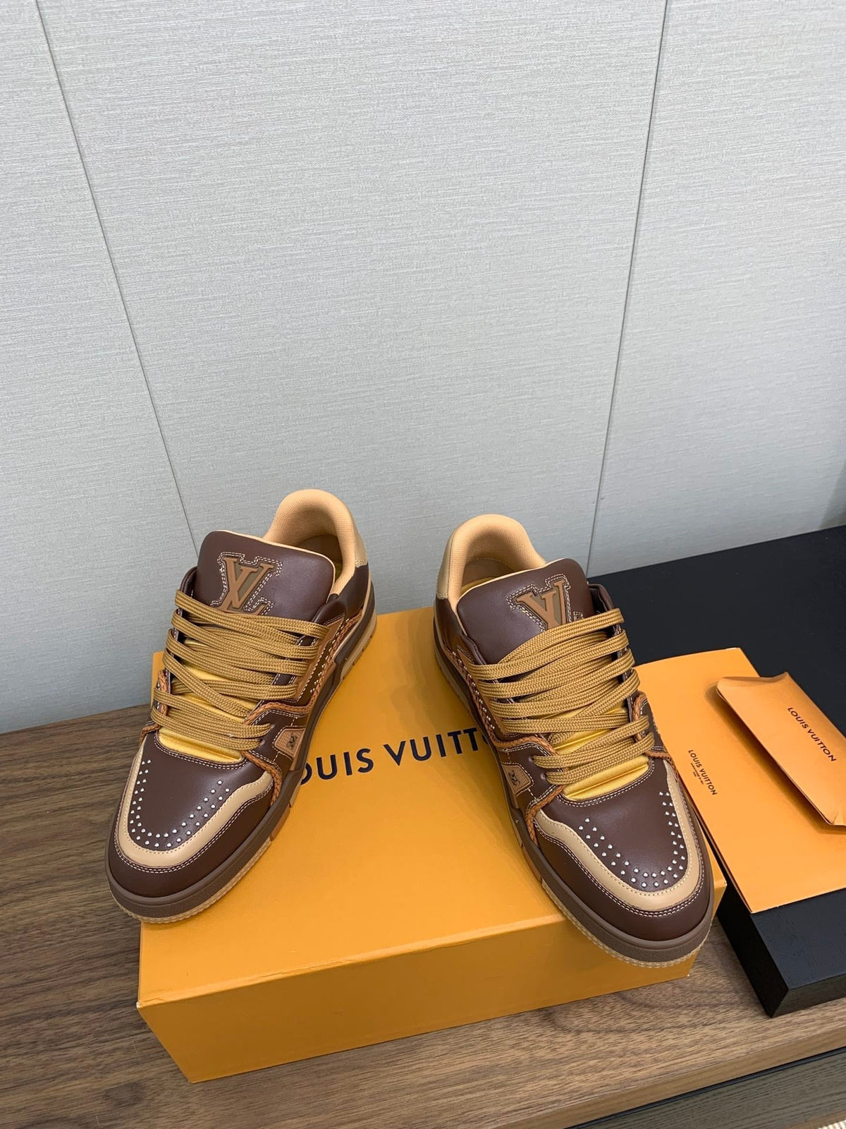 LOUIS VUITTON LV WOMEN'S TRAINER IN MARRON CALFSKIN