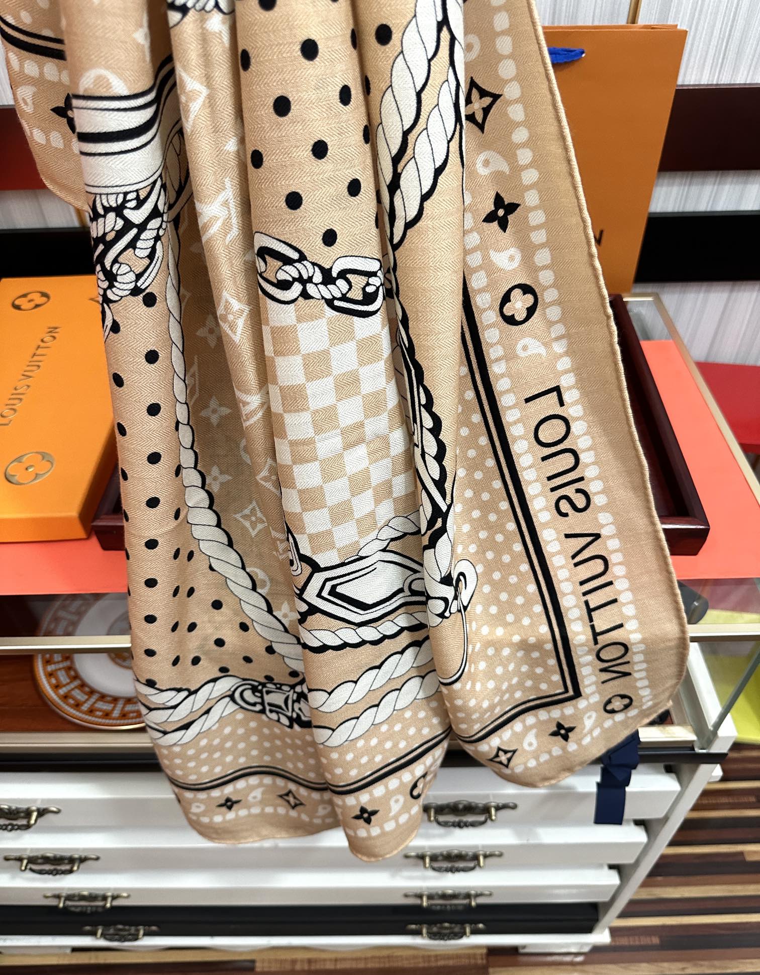 LOUIS VUITTON SAILOR BANDANA SQUARE IN BISQUE BEIGE SILK SCARF 140 CM