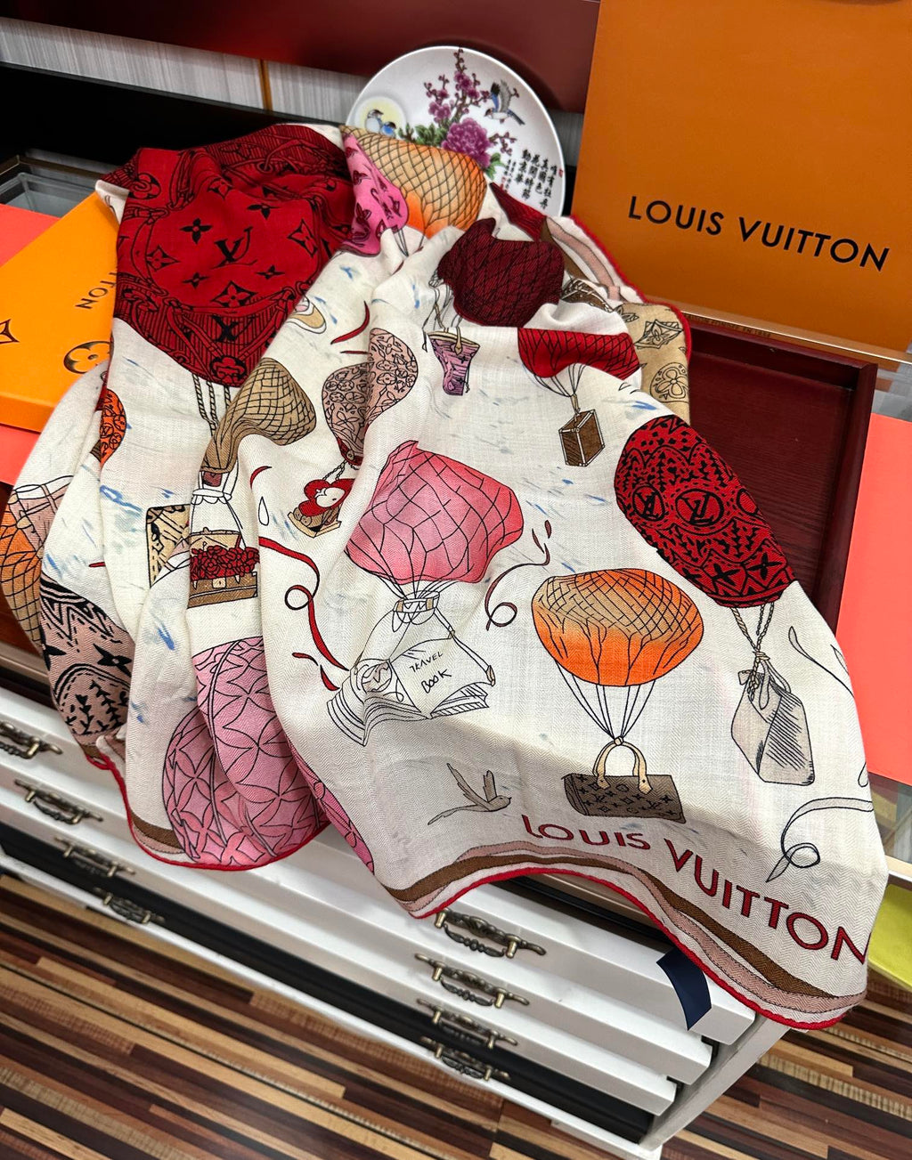 LOUIS VUITTON UP AND AWAY 140 CM SQUARE SILK SCARF COLORFUL 400072