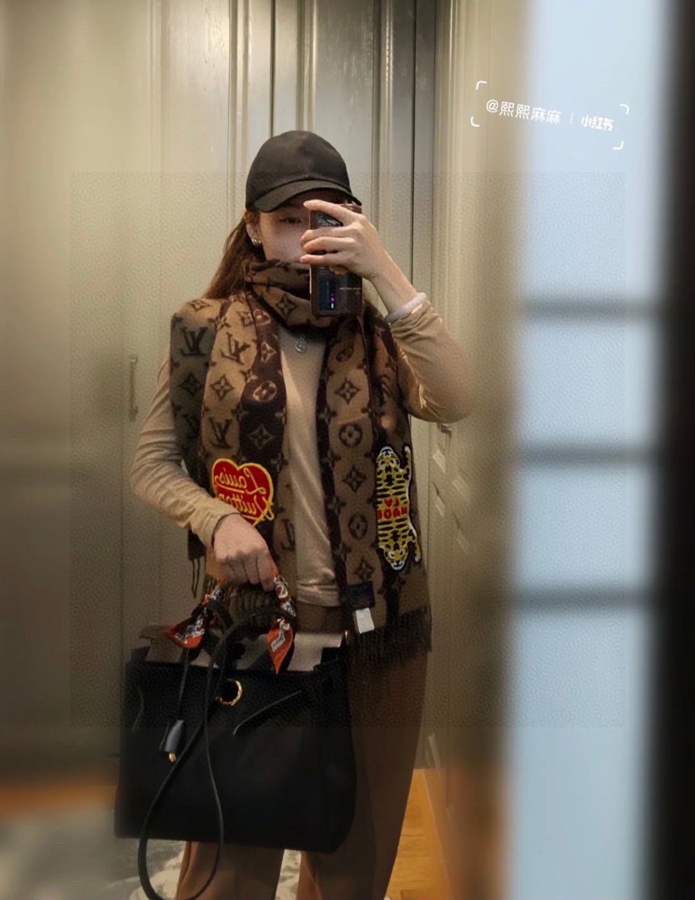 LOUIS VUITTON TIGER PATTERN SCARF 205 CM IN CHOCOLATE BROWN CASHMERE 390874