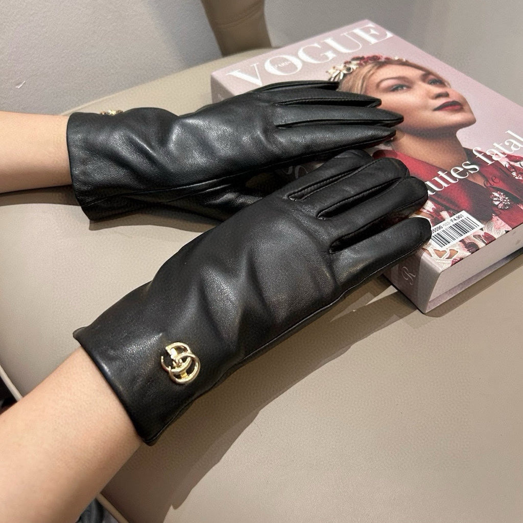 GUCCI TOUCHSCREEN GLOVES IN BLACK LAMBSKIN AND SHEARLING LINING 463863