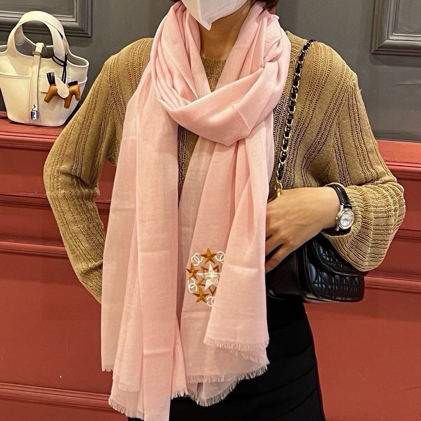 CHANEL SCARF 200 CM IN BLUSH PINK CASHMERE 394617
