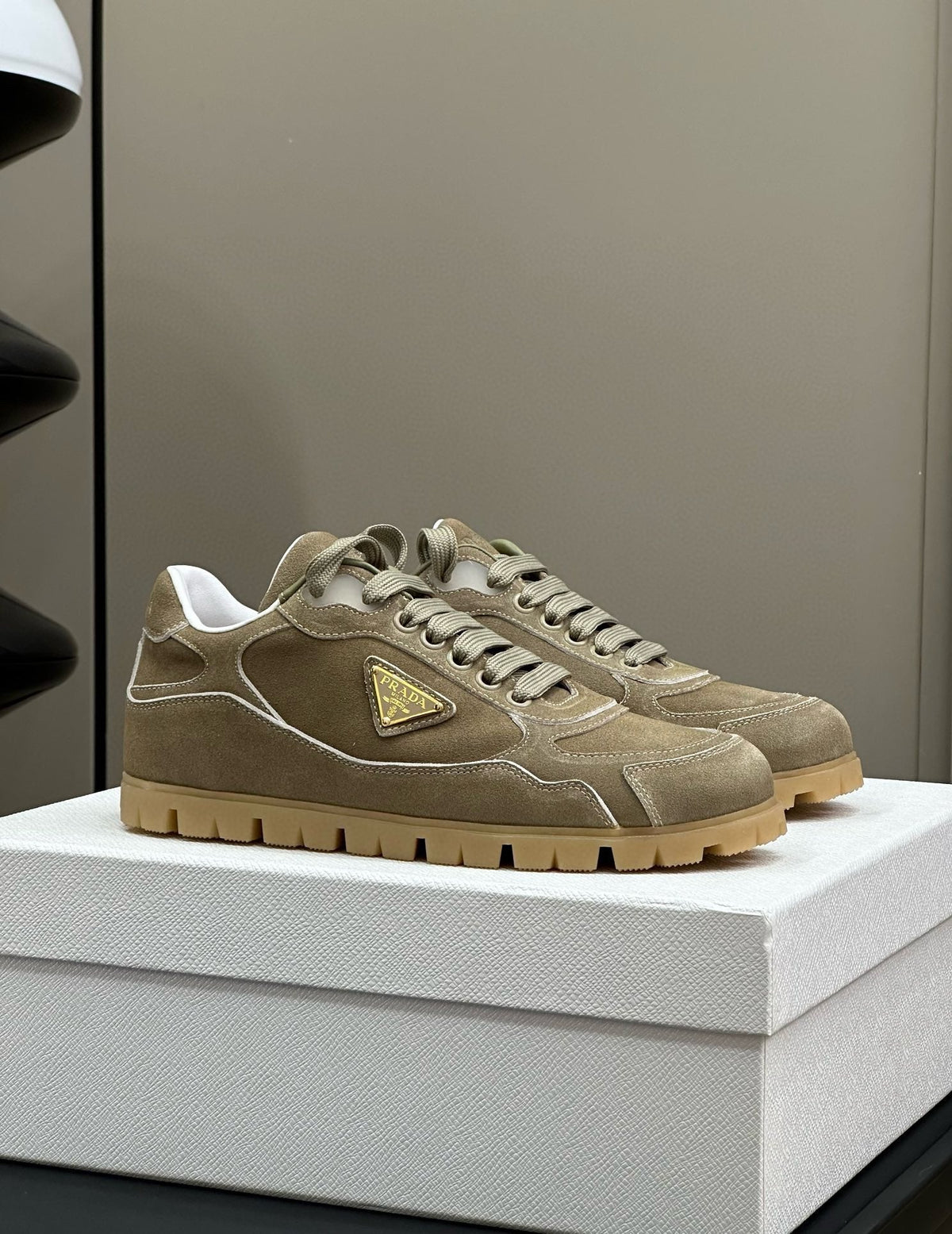 PRADA TRAIL FADED SUEDE SNEAKERS LIGHT BROWN