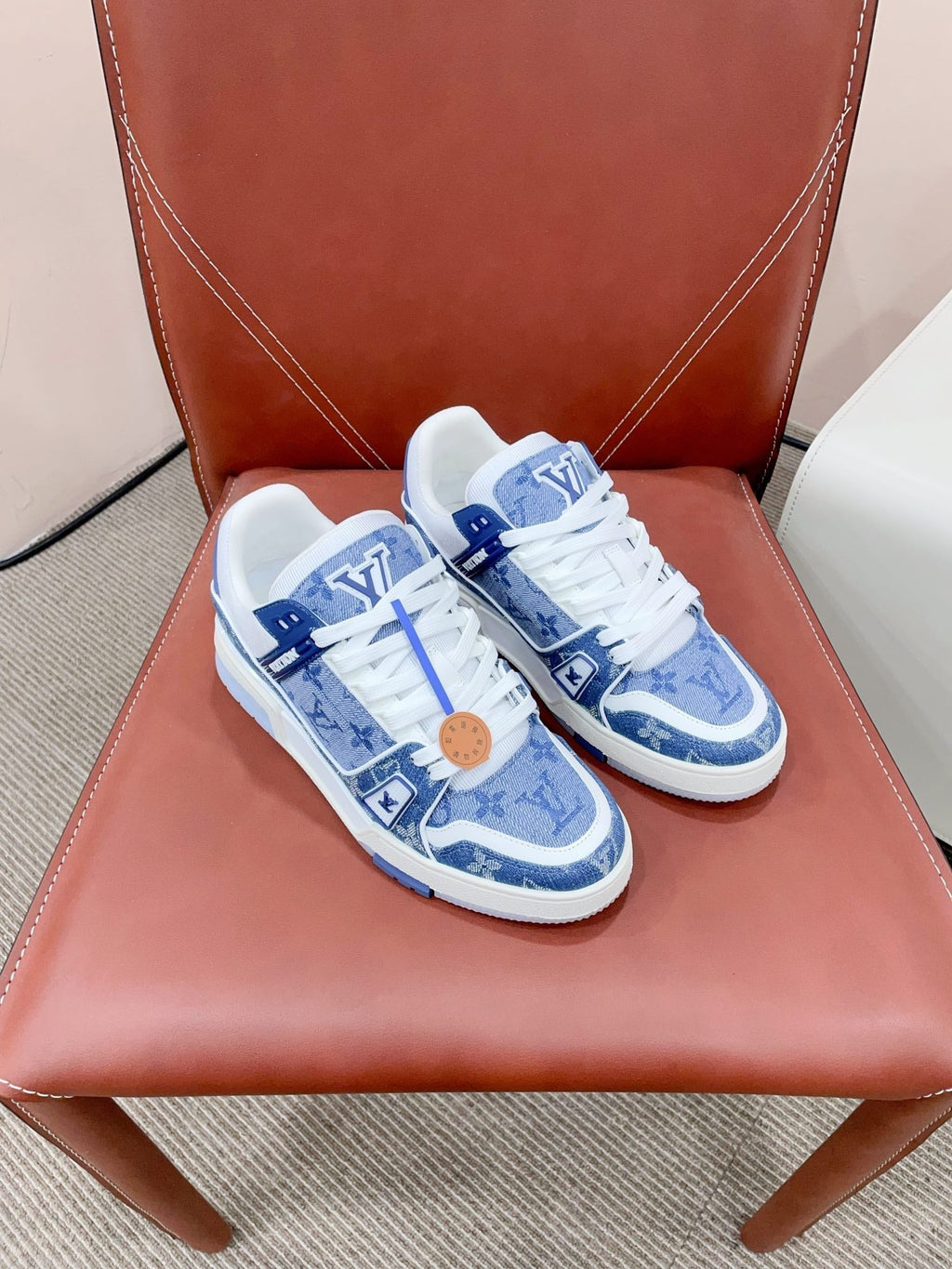 LOUIS VUITTON LV TRAINER SNEAKER IN CERULEAN BLUE MONOGRAM DENIM