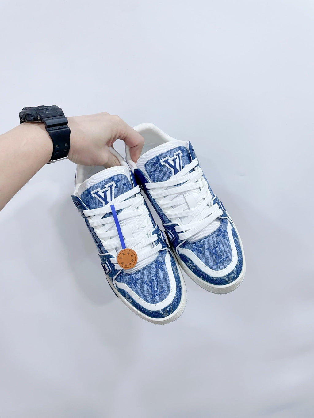 LOUIS VUITTON LV TRAINER SNEAKER IN CERULEAN BLUE MONOGRAM DENIM