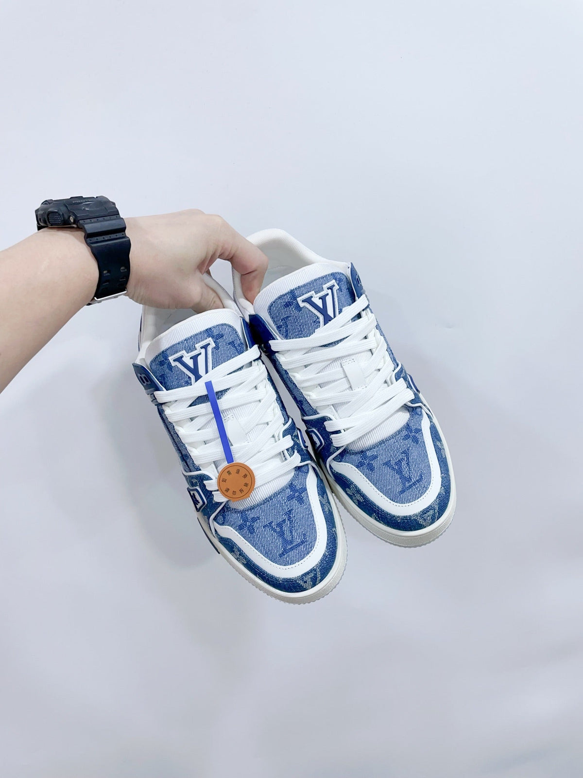 LOUIS VUITTON LV TRAINER SNEAKER IN CERULEAN BLUE MONOGRAM DENIM