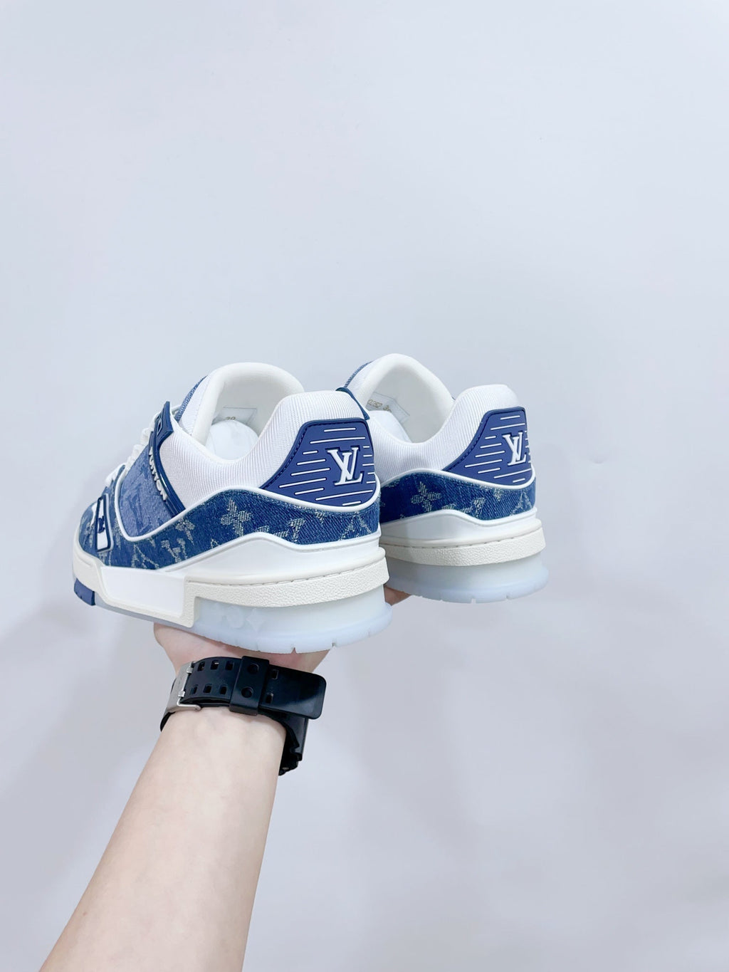 LOUIS VUITTON LV TRAINER SNEAKER IN CERULEAN BLUE MONOGRAM DENIM