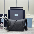 PRADA 25S SHOULDER STRAP BAG 26 IN BLACK CALFSKIN SILVER HARDWARE