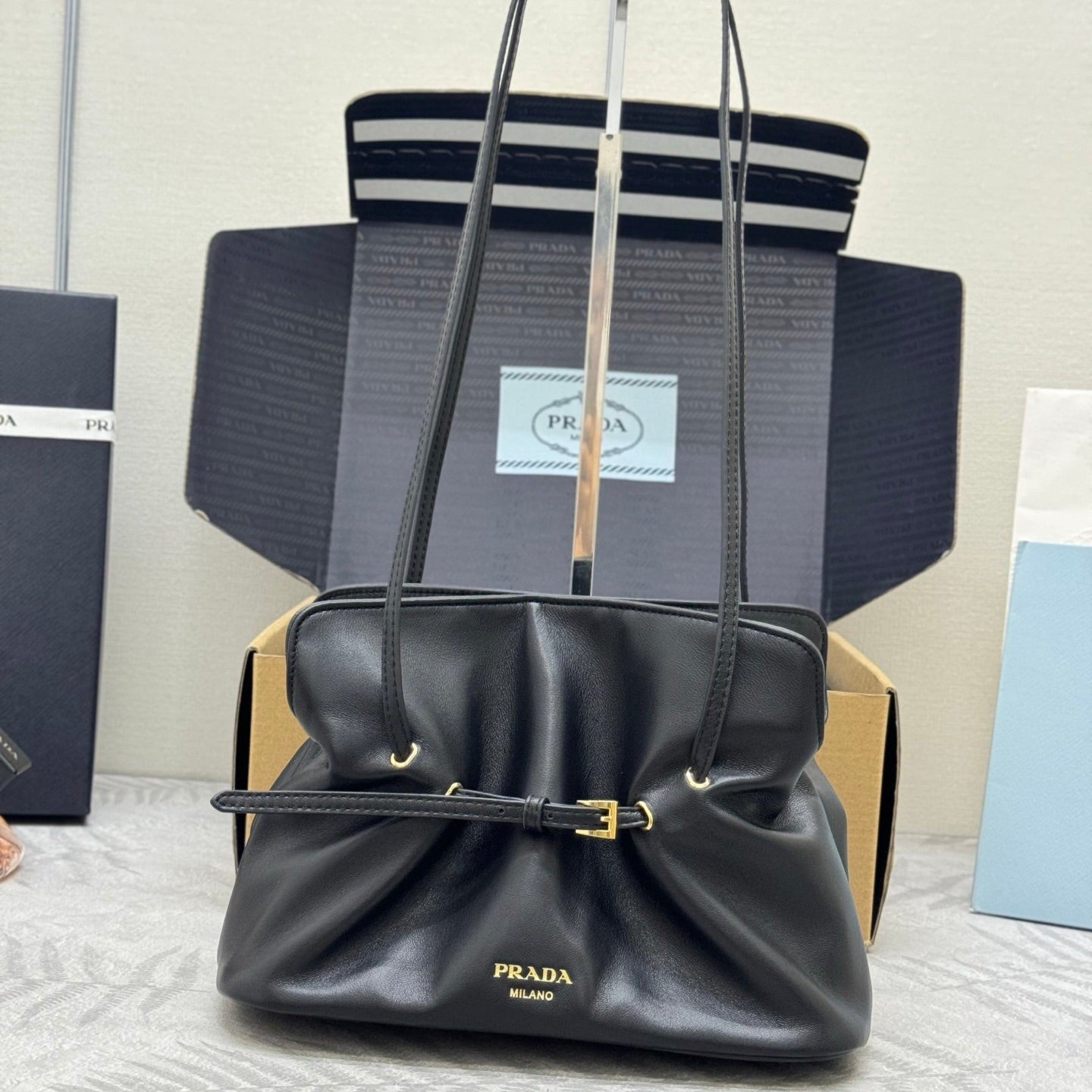 PRADA 25S SMALL BAG 25 IN BLACK CALFSKIN GOLD HARDWARE