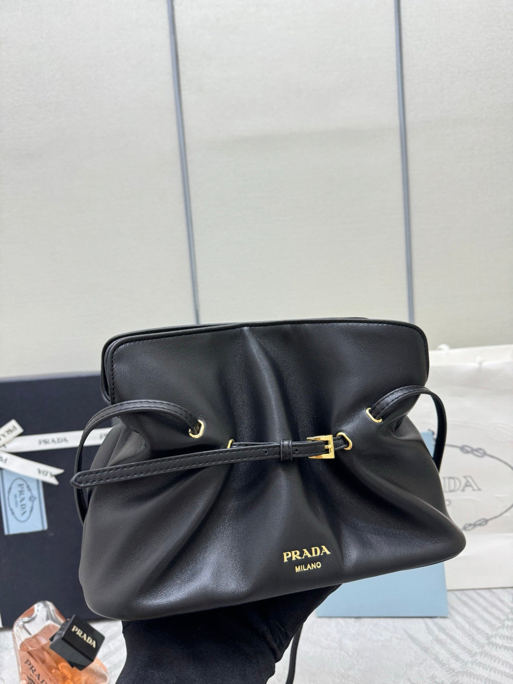 PRADA 25S SMALL BAG 25 IN BLACK CALFSKIN GOLD HARDWRE