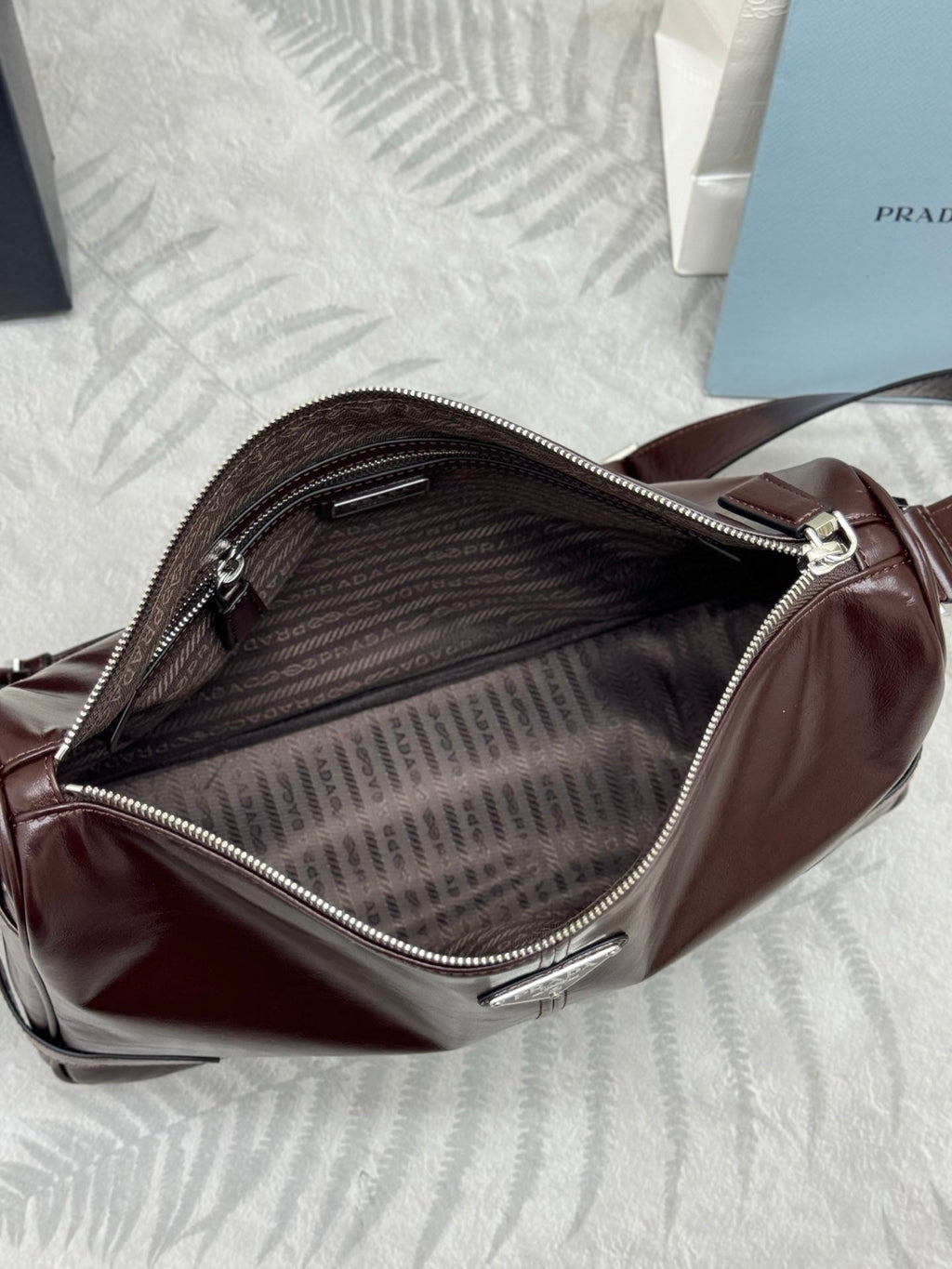 PRADA 25S SHOULDER BAG 35 IN RK BROWN CALFSKIN SILVER HARDWARE