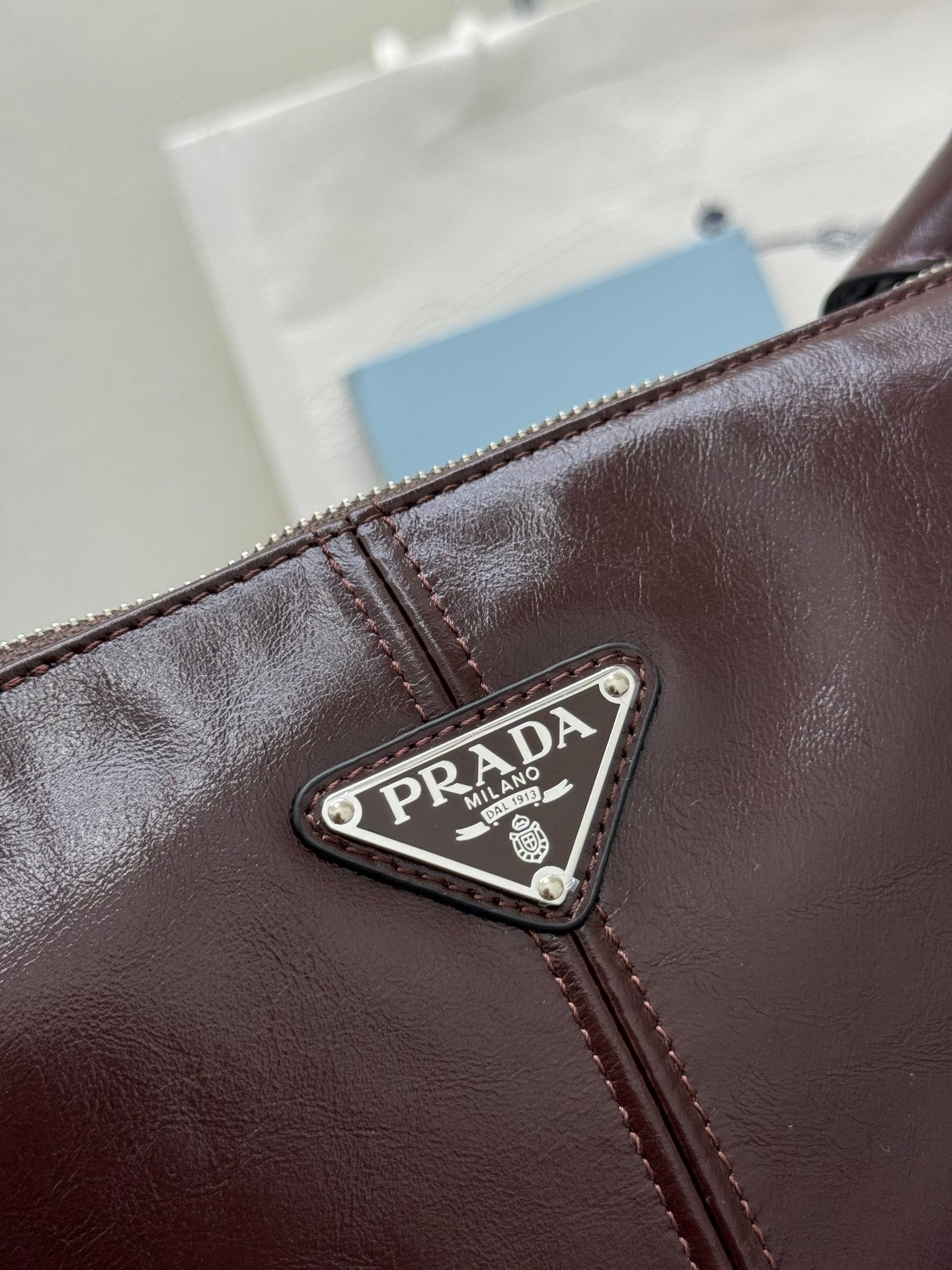 PRADA 25S SHOULDER BAG 35 IN RK BROWN CALFSKIN SILVER HARDWARE