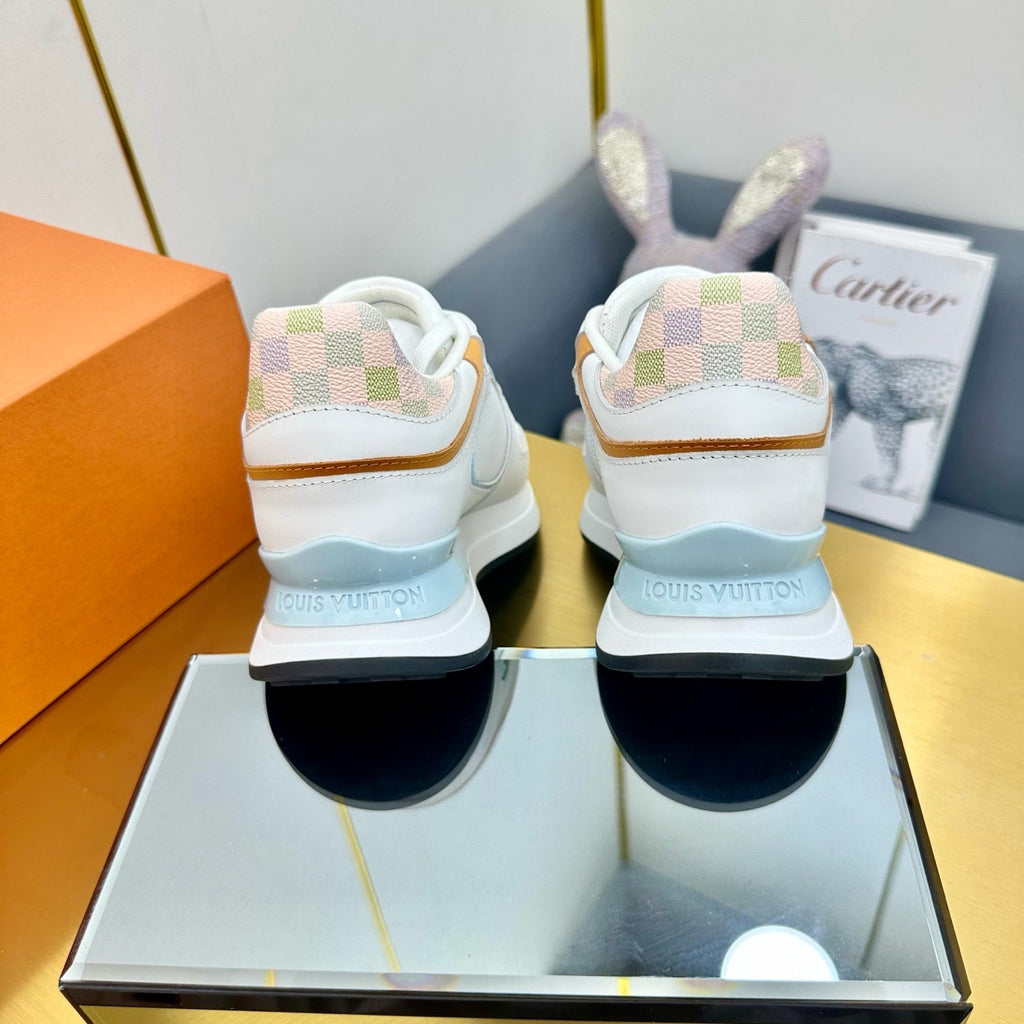 LOUIS VUITTON NEO RUN AWAY SNEAKER IN WHITE MIX LIGHT BLUE CALFSKIN