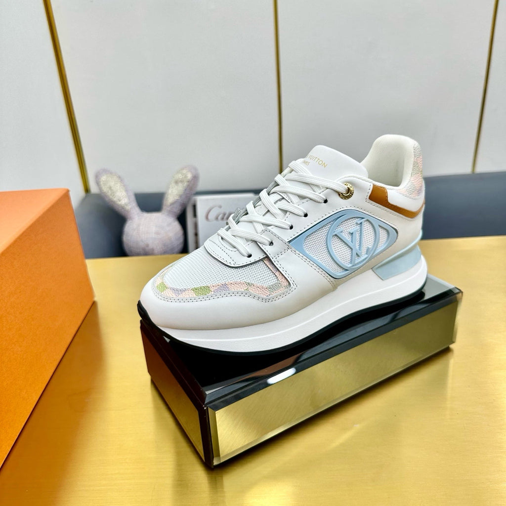 LOUIS VUITTON NEO RUN AWAY SNEAKER IN WHITE MIX LIGHT BLUE CALFSKIN