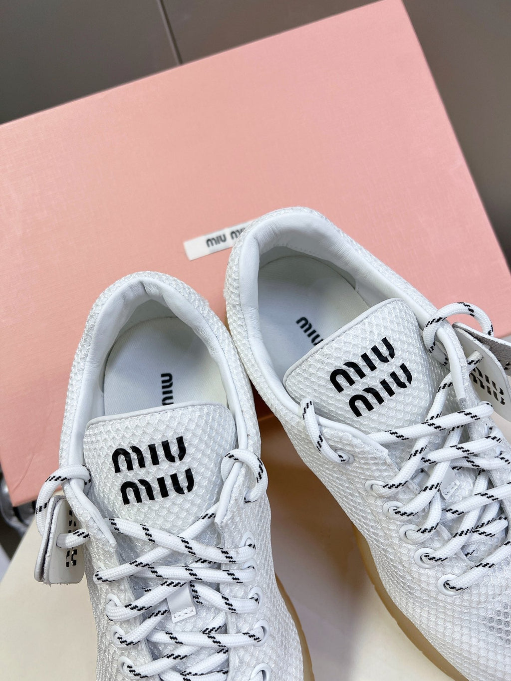 MIU MIU BASIC SNEAKERS IN WHITE MESH
