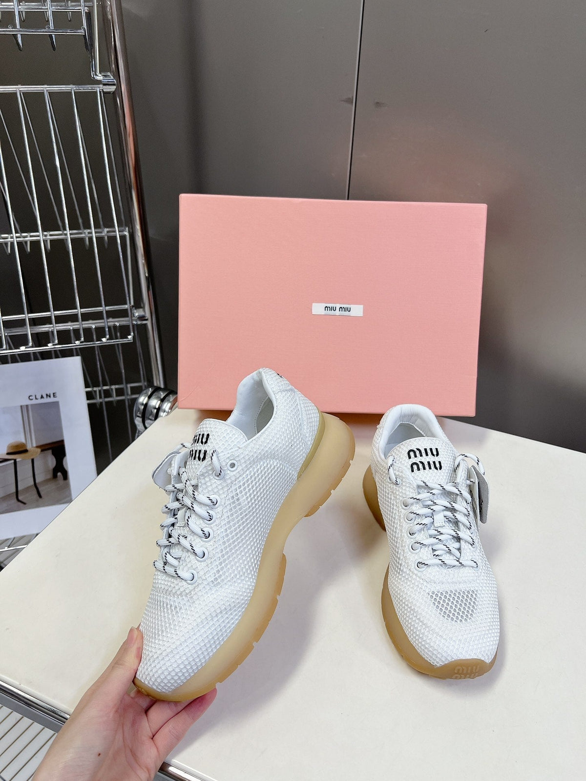 MIU MIU BASIC SNEAKERS IN WHITE MESH