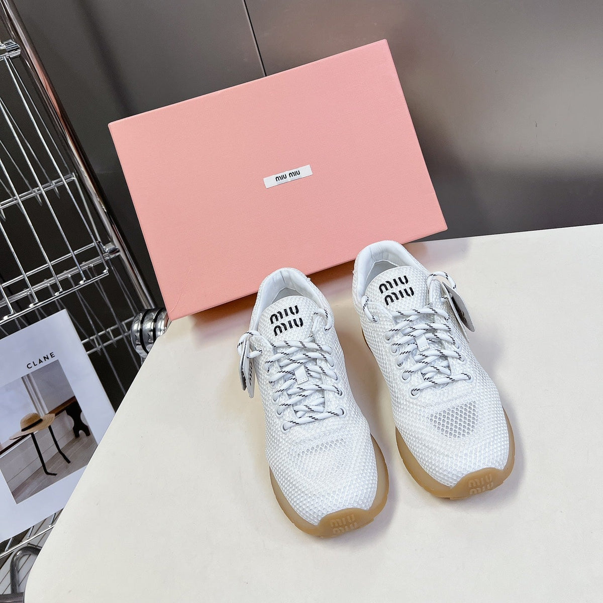 MIU MIU BASIC SNEAKERS IN WHITE MESH