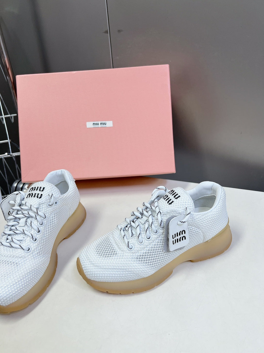 MIU MIU BASIC SNEAKERS IN WHITE MESH