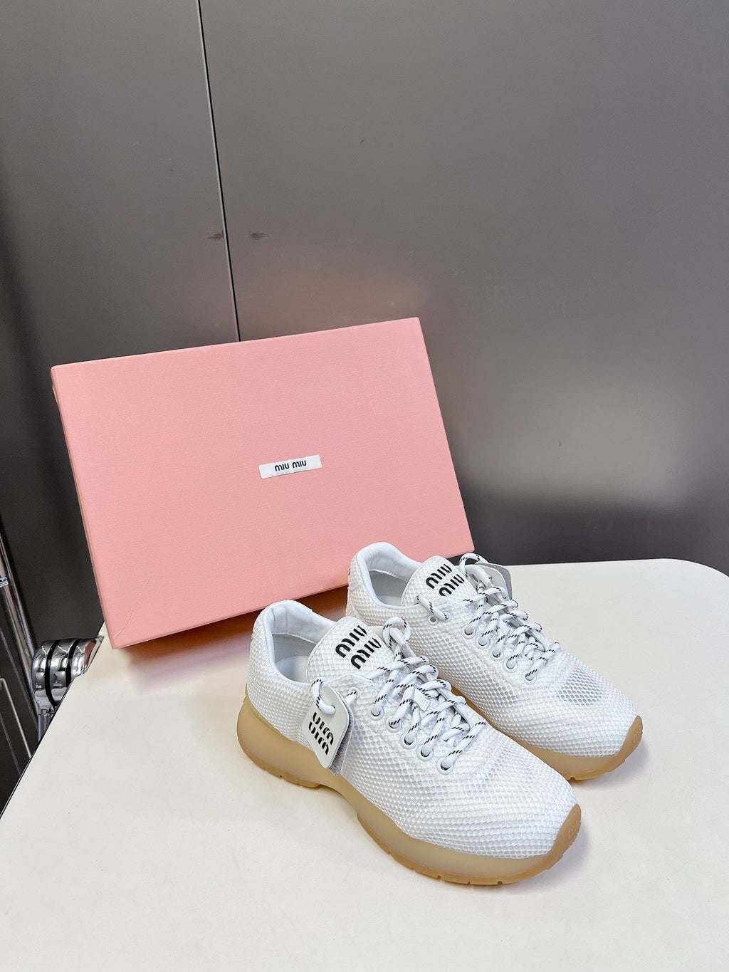 MIU MIU BASIC SNEAKERS IN WHITE MESH