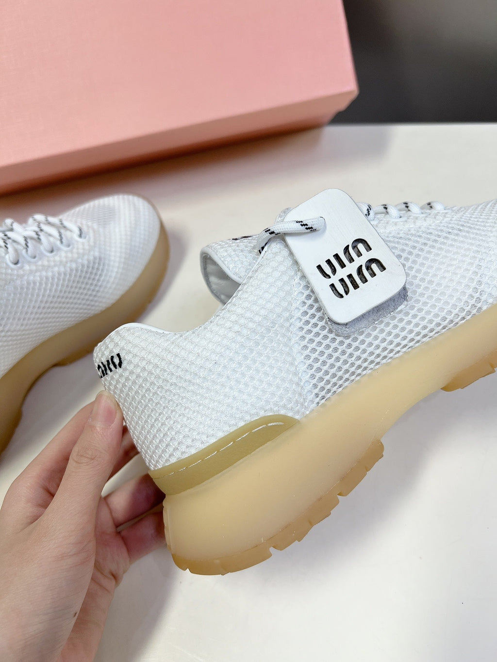 MIU MIU BASIC SNEAKERS IN WHITE MESH