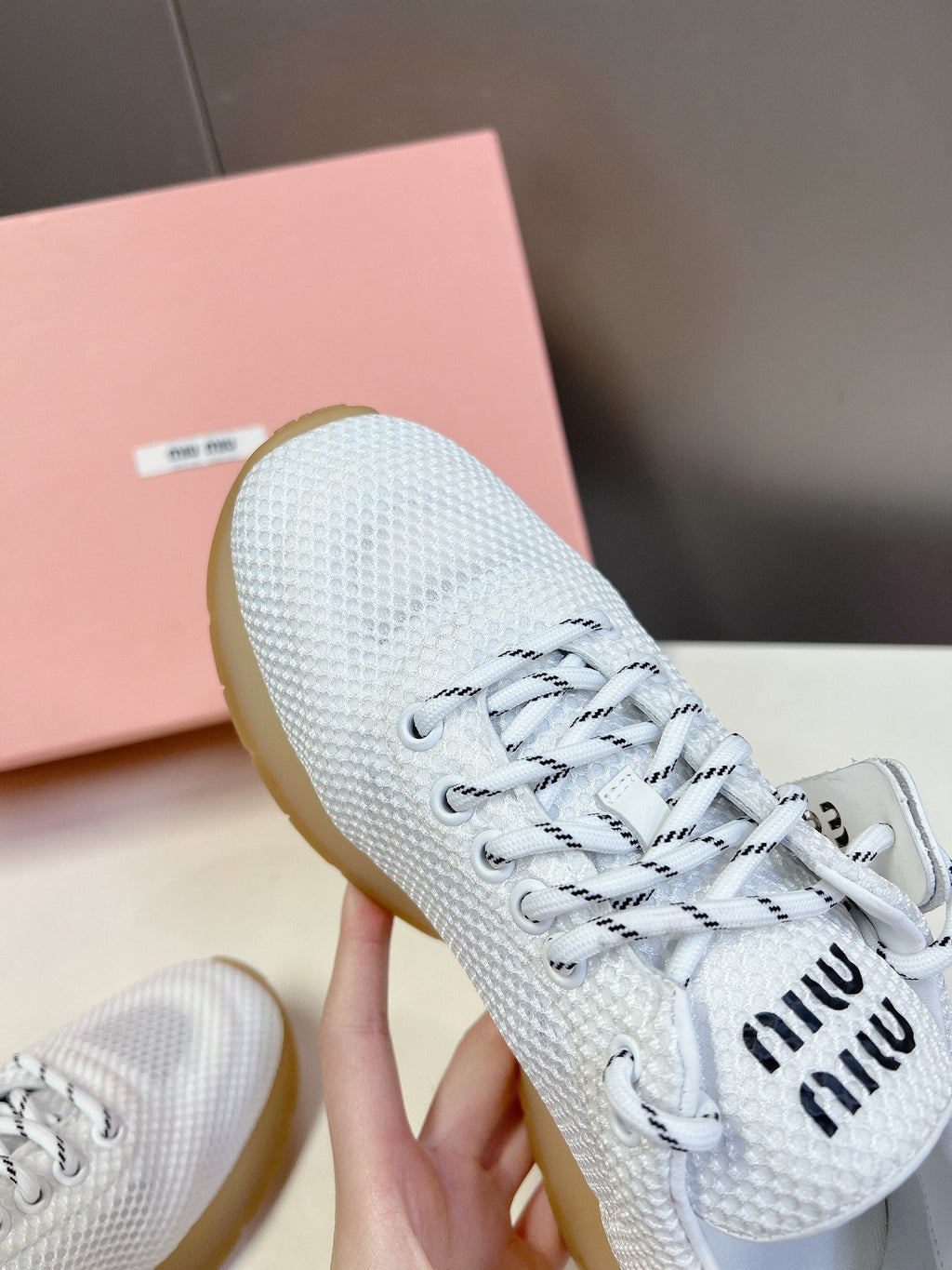 MIU MIU BASIC SNEAKERS IN WHITE MESH