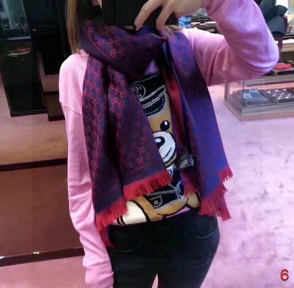 GUCCI SCARF 180 CM IN VIOLET PURPLE PATTERN MONOGRAM WOOL 407526