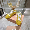 MIU MIU PLUME NAPPA SNEAKERS IN YELLOW SUEDE AND CANVAS