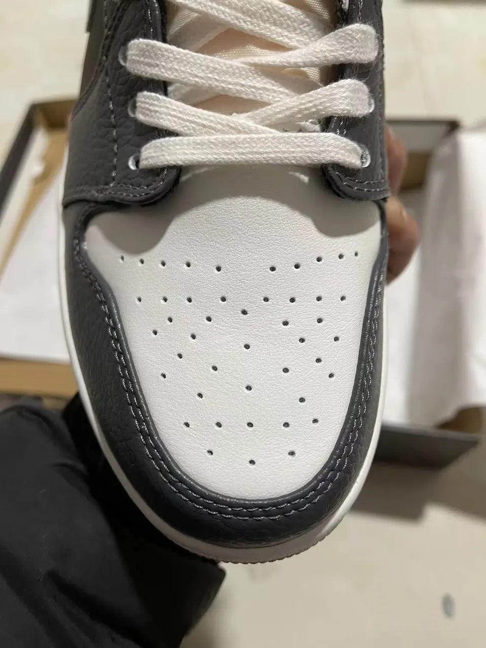 leather Air Jordan 1 Low Grey Brown - Hình 7