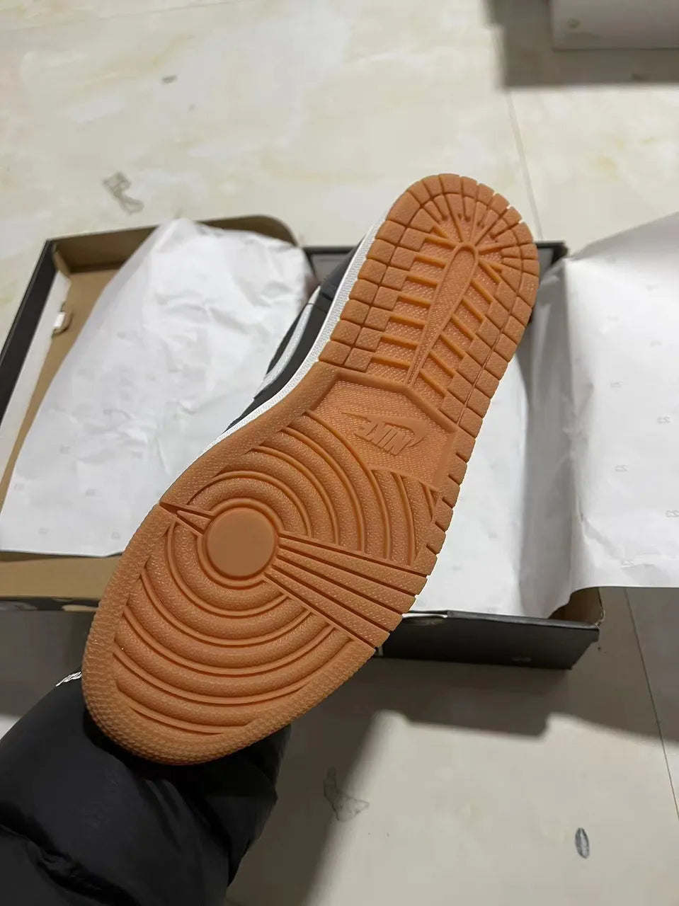 leather Air Jordan 1 Low Grey Brown - Hình 5