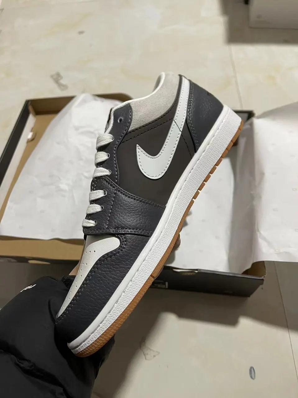 leather Air Jordan 1 Low Grey Brown - Hình 6