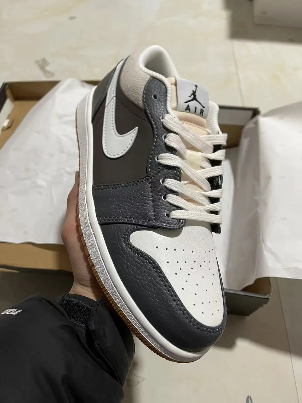 leather Air Jordan 1 Low Grey Brown - Hình 8