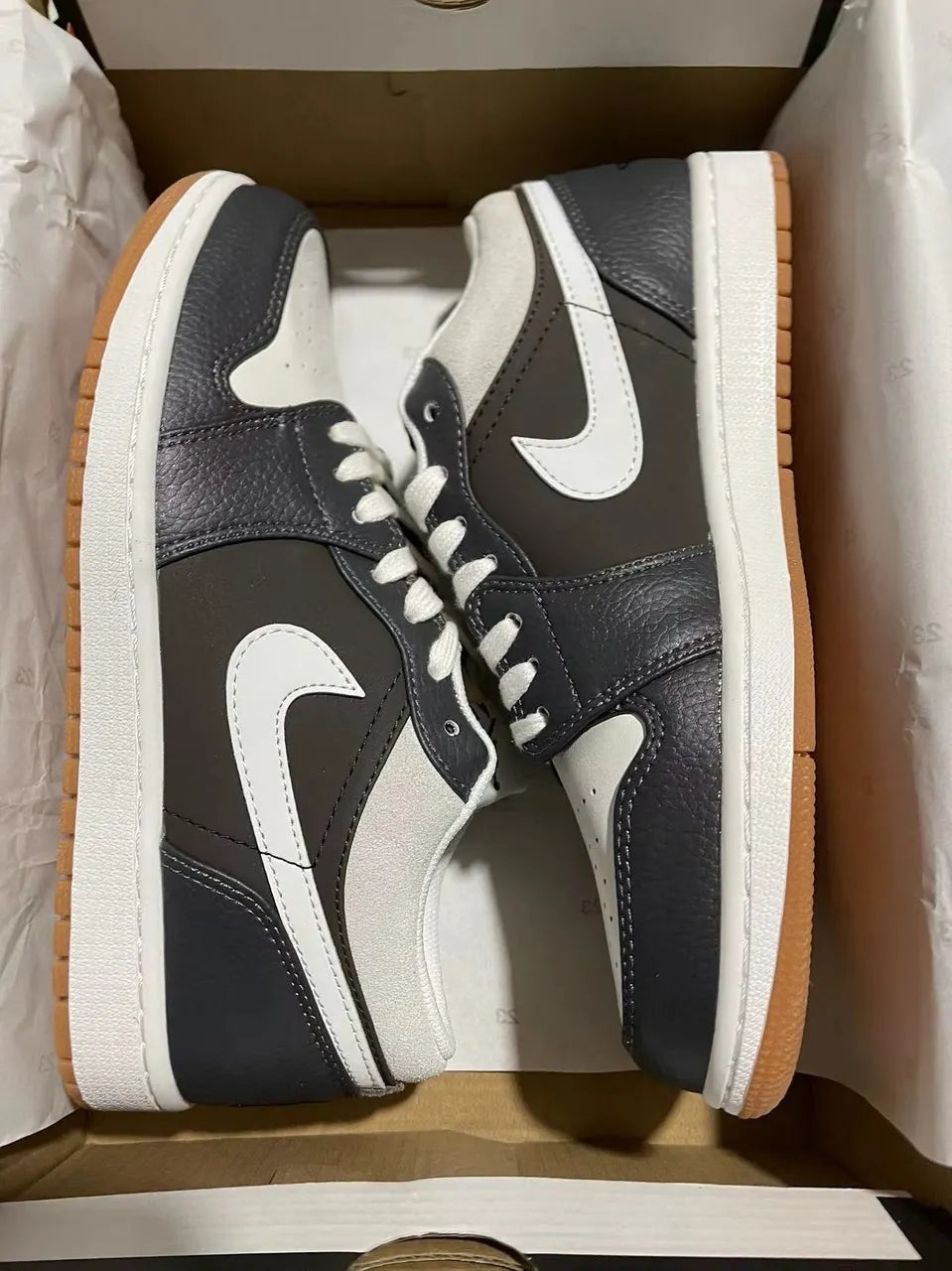 leather Air Jordan 1 Low Grey Brown