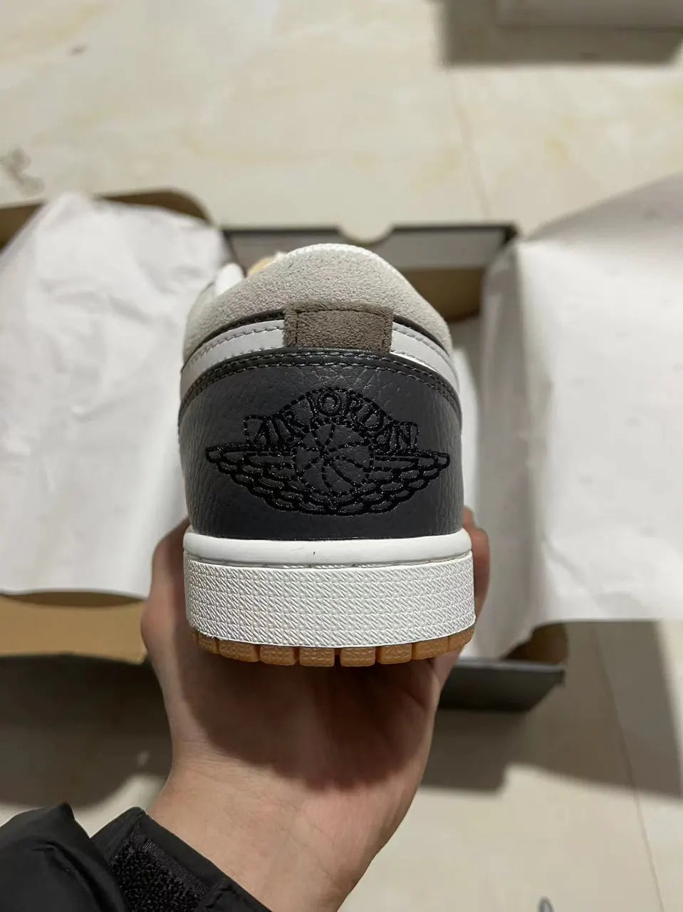 leather Air Jordan 1 Low Grey Brown - Hình 4