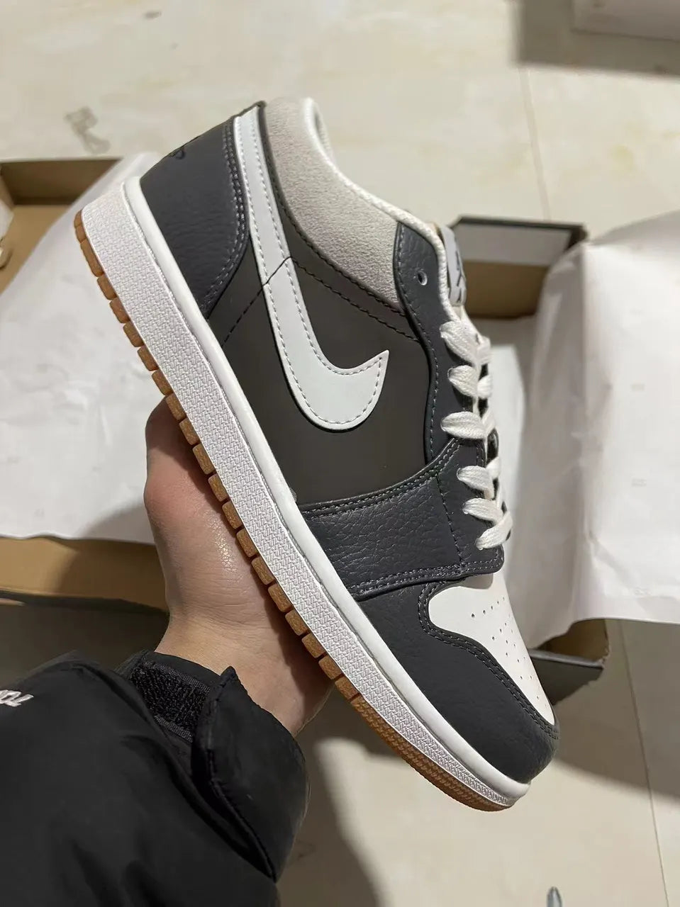 leather Air Jordan 1 Low Grey Brown - Hình 9
