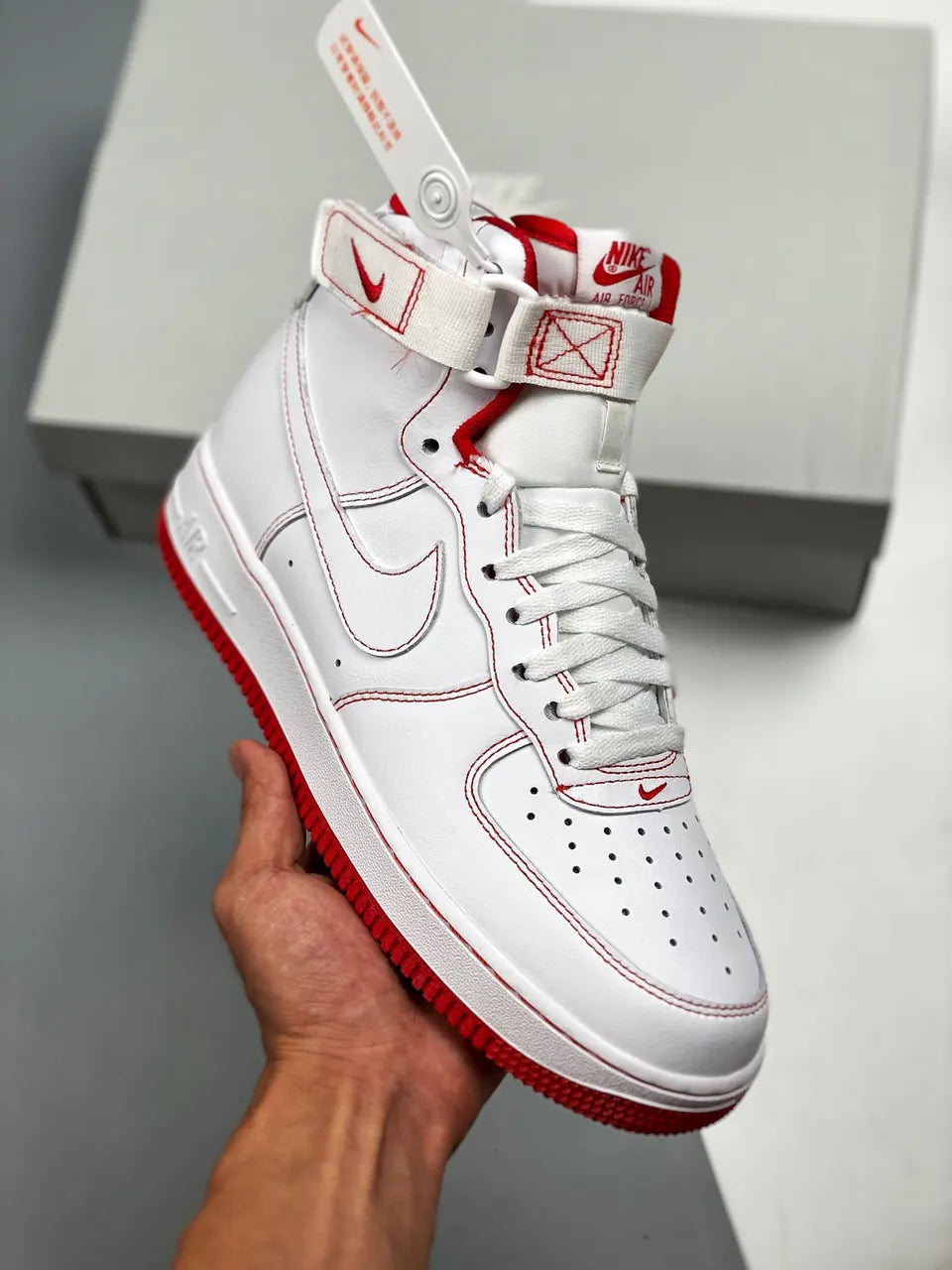 Air Force 1 White Red Stitch