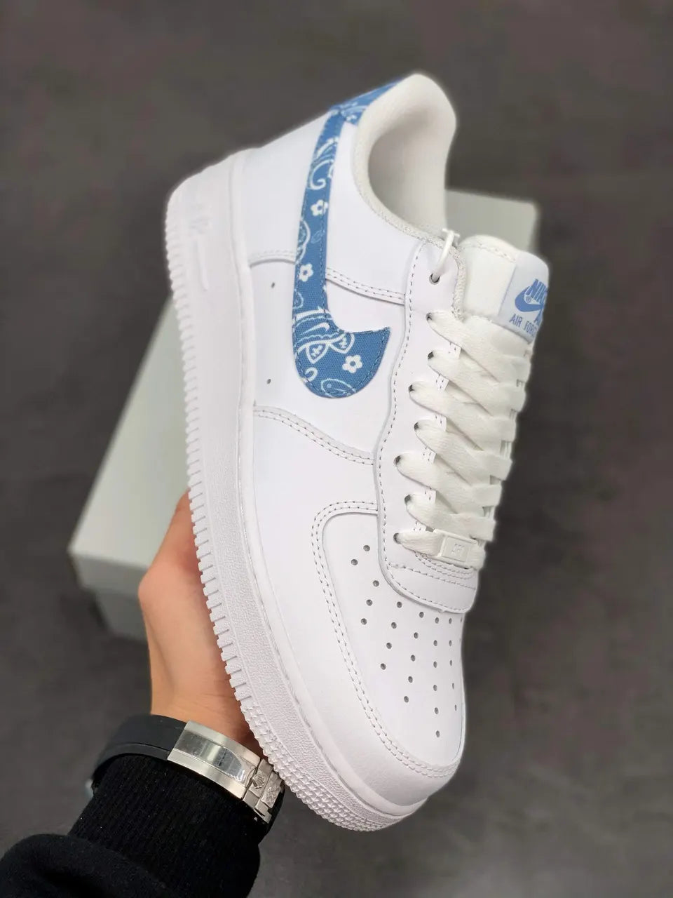 Nike AF1 White Blue Paisley