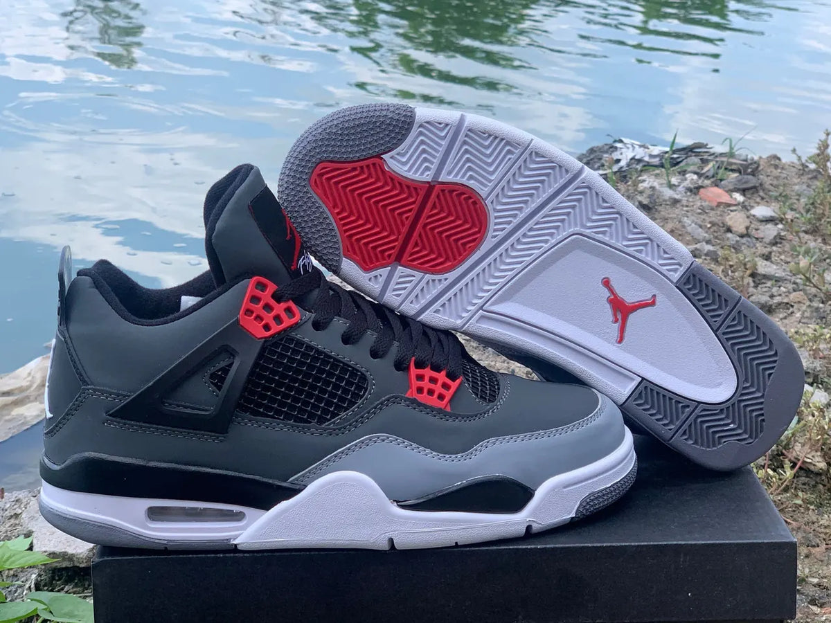 iconic Air Jordan 4 Retro Grey Red - Hình 3